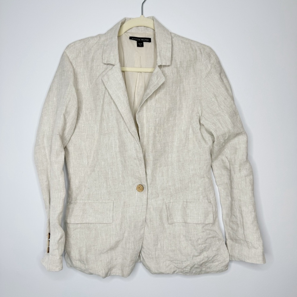 Boston Proper Linen Single Breasted Blazer Cream 10